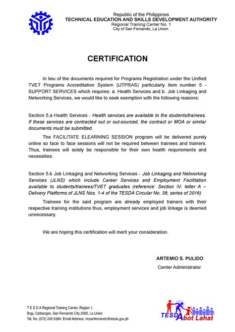 Place of Assignment : CERTIFICATION OFFICE (CO), TESDA .